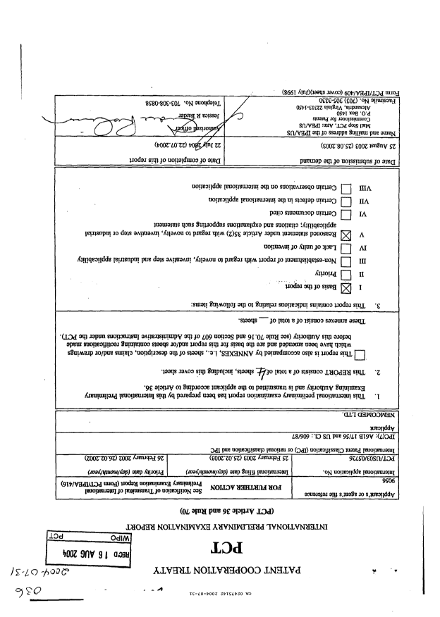 Canadian Patent Document 2475142. PCT 20040731. Image 1 of 4