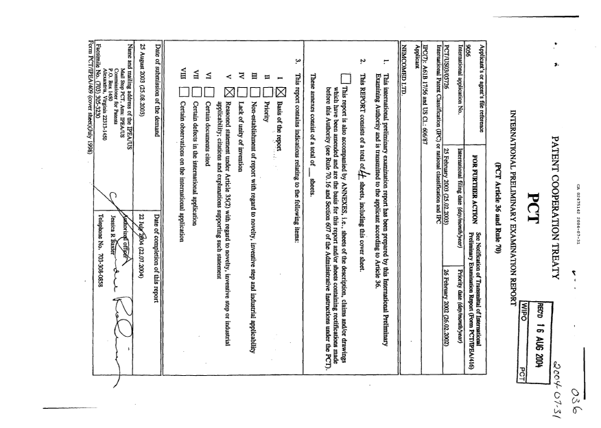 Document de brevet canadien 2475142. PCT 20040731. Image 1 de 4