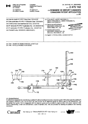 Document de brevet canadien 2475142. Page couverture 20080923. Image 1 de 2