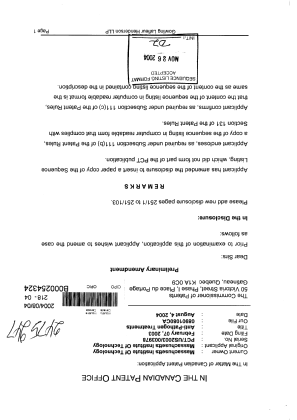 Canadian Patent Document 2475247. Prosecution-Amendment 20031204. Image 1 of 105