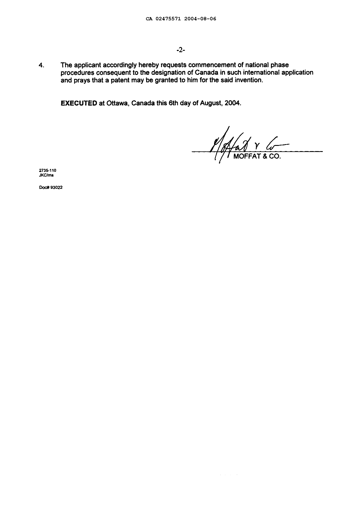 Document de brevet canadien 2475571. Cession 20040806. Image 3 de 3