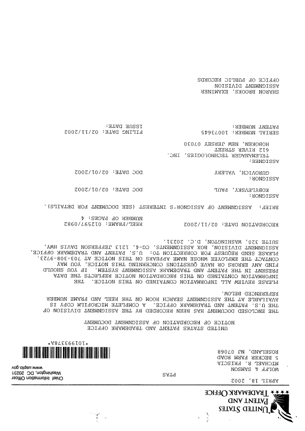 Canadian Patent Document 2475959. Assignment 20050811. Image 2 of 6