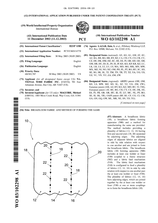 Canadian Patent Document 2475981. Abstract 20040810. Image 1 of 2