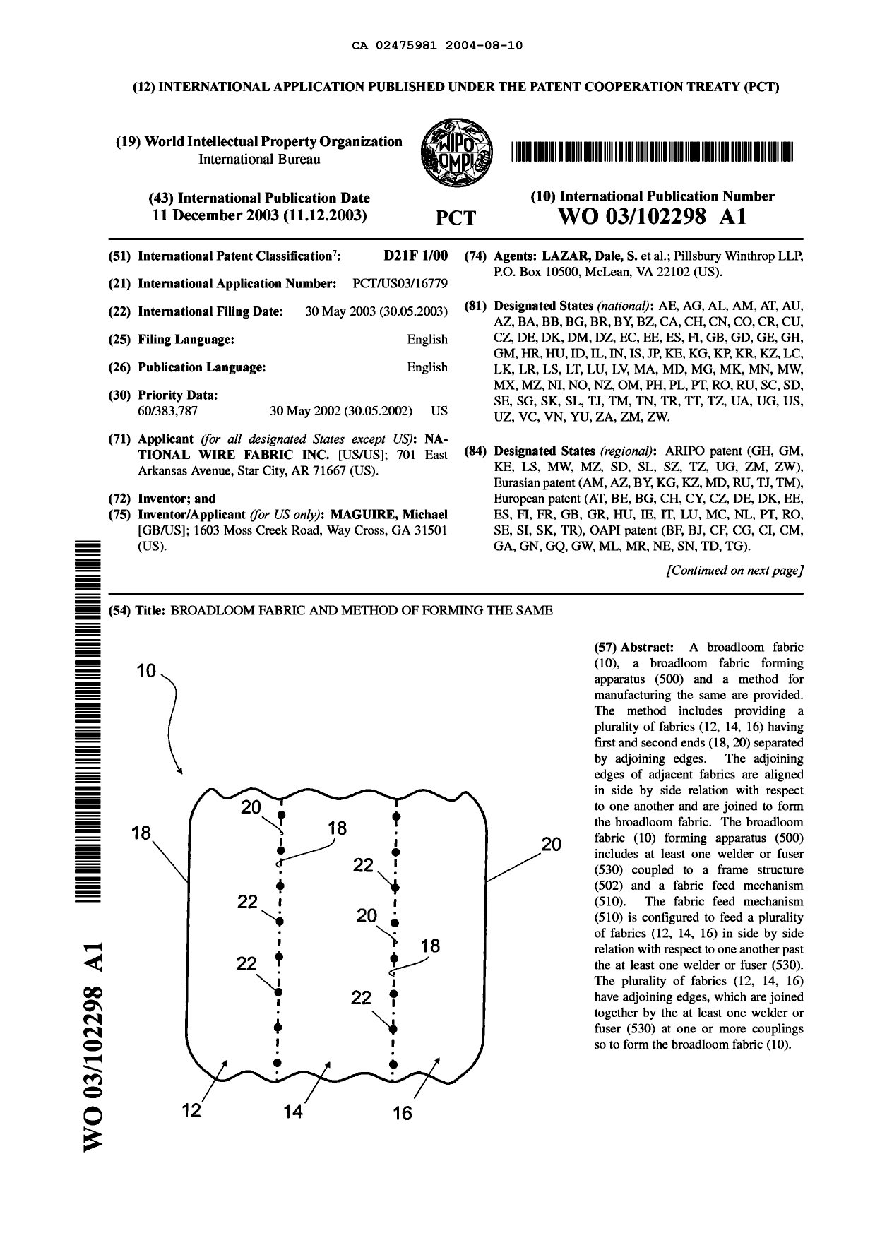 Document de brevet canadien 2475981. Abrégé 20040810. Image 1 de 2