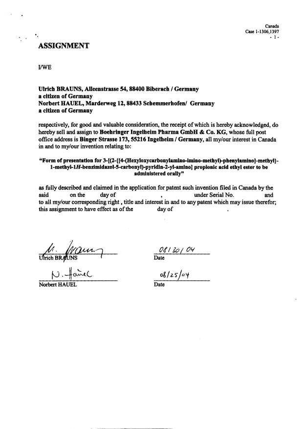 Document de brevet canadien 2476054. Cession 20040924. Image 2 de 3