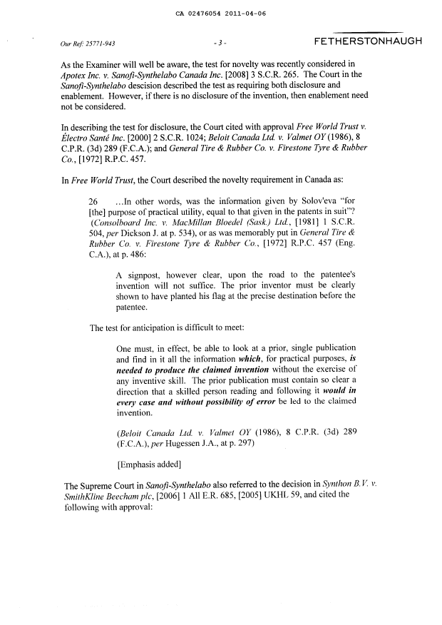 Canadian Patent Document 2476054. Prosecution-Amendment 20110406. Image 3 of 9