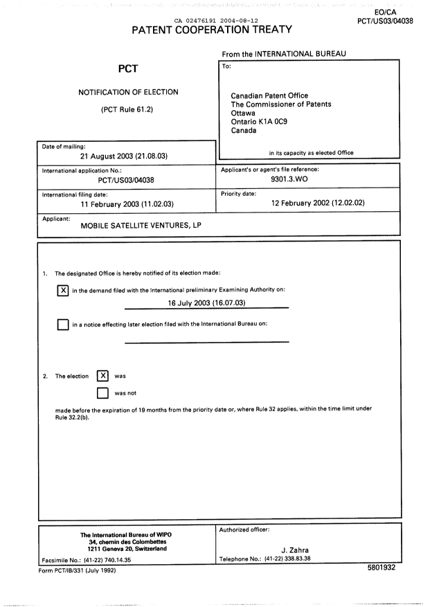Document de brevet canadien 2476191. PCT 20040812. Image 1 de 57