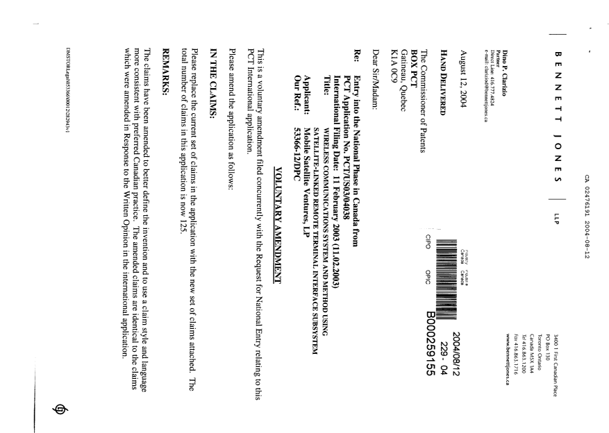 Document de brevet canadien 2476191. Poursuite-Amendment 20040812. Image 1 de 25