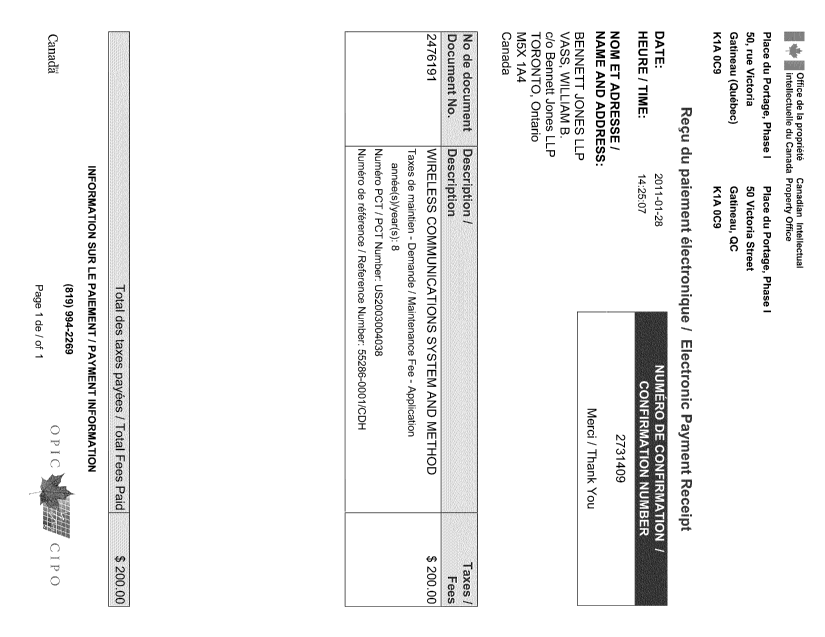 Document de brevet canadien 2476191. Taxes 20110128. Image 1 de 1