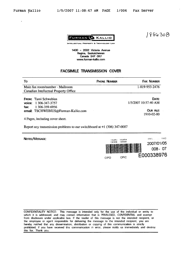 Canadian Patent Document 2476263. Fees 20070105. Image 4 of 4