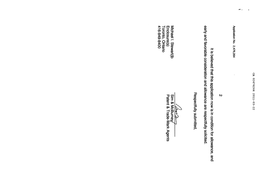 Canadian Patent Document 2476264. Prosecution-Amendment 20110322. Image 2 of 3