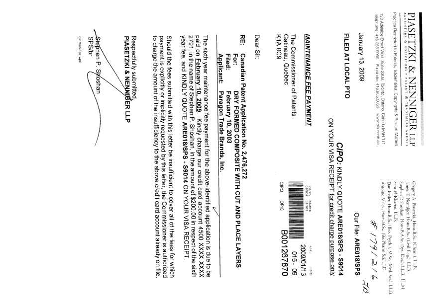 Document de brevet canadien 2476272. Taxes 20090113. Image 1 de 1