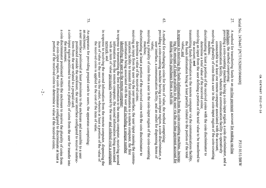 Document de brevet canadien 2476467. Poursuite-Amendment 20120716. Image 2 de 31