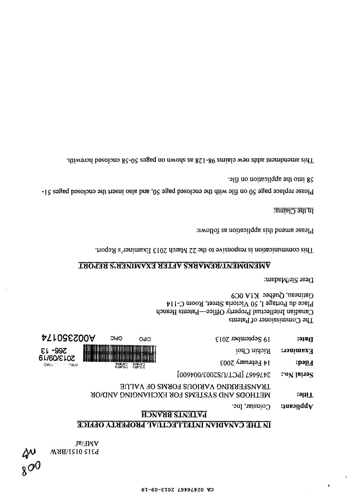 Canadian Patent Document 2476467. Prosecution-Amendment 20121219. Image 1 of 30