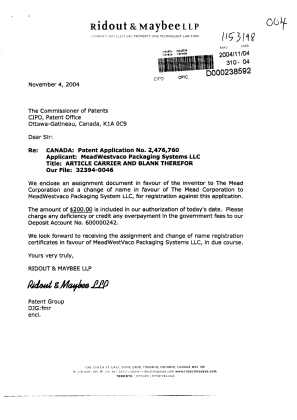 Document de brevet canadien 2476760. Cession 20041104. Image 1 de 7