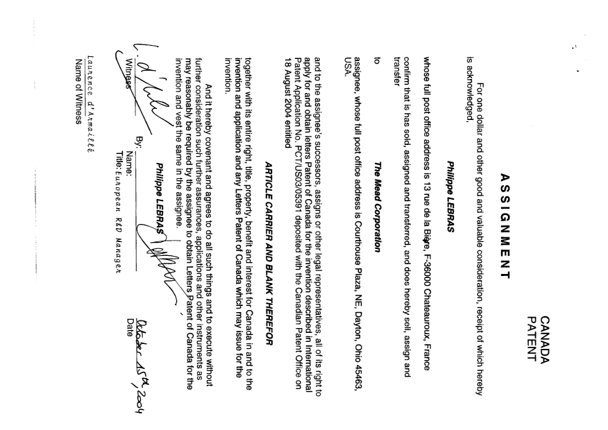 Canadian Patent Document 2476760. Assignment 20041104. Image 2 of 7