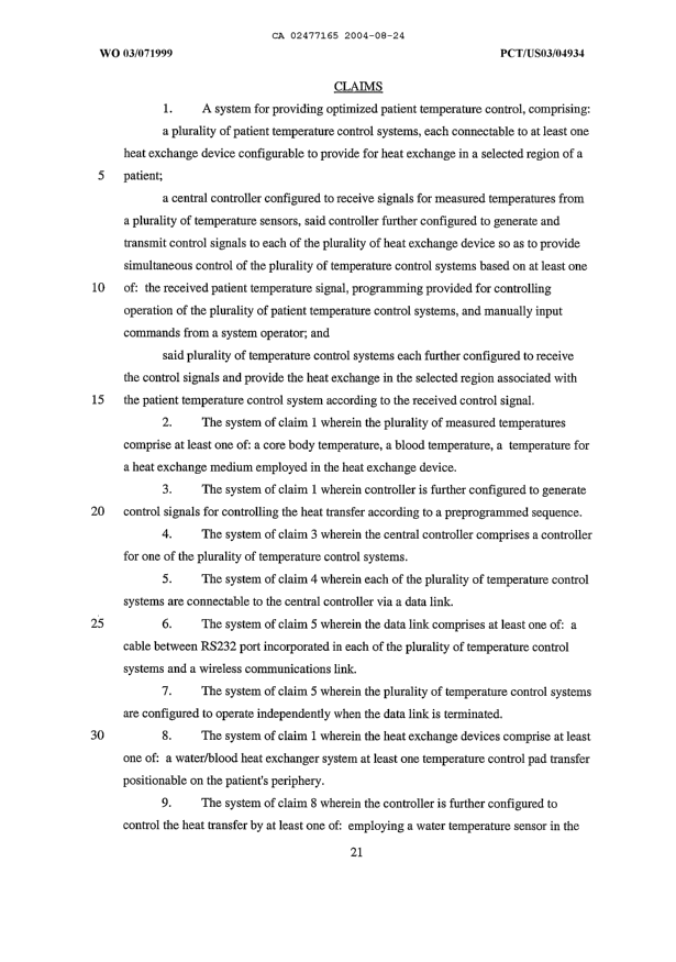 Document de brevet canadien 2477165. Revendications 20040824. Image 1 de 4