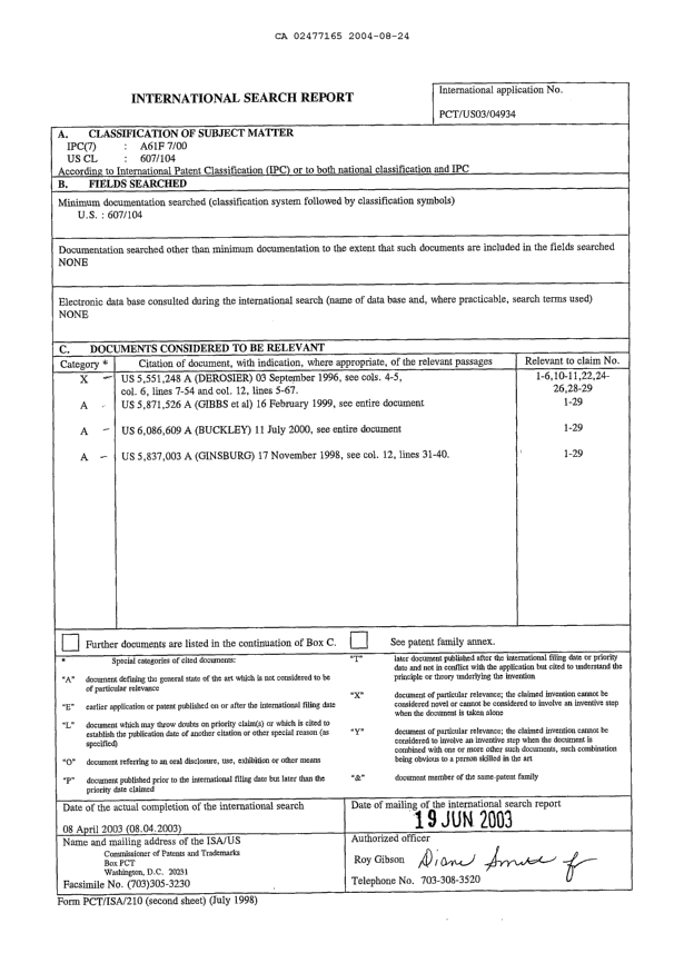 Document de brevet canadien 2477165. PCT 20040824. Image 1 de 1