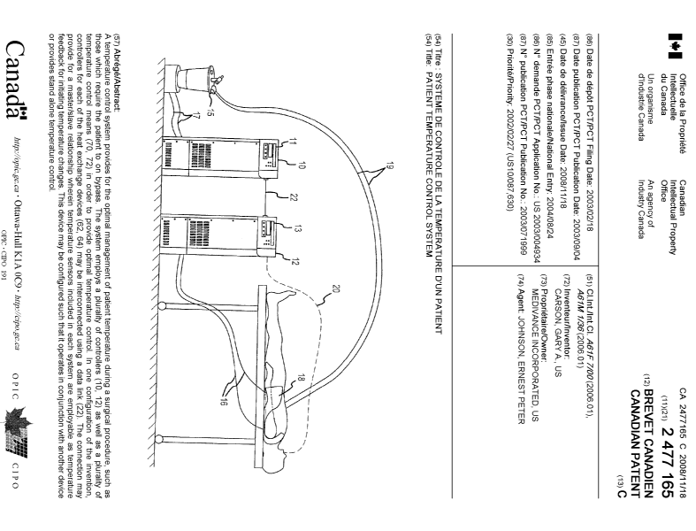 Document de brevet canadien 2477165. Page couverture 20081103. Image 1 de 1