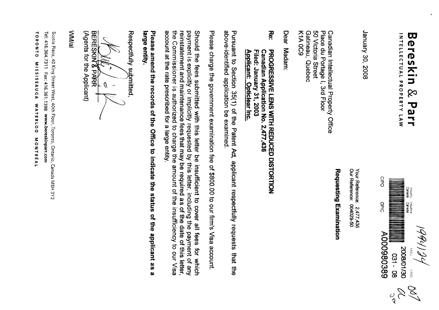 Document de brevet canadien 2477436. Poursuite-Amendment 20080130. Image 1 de 1