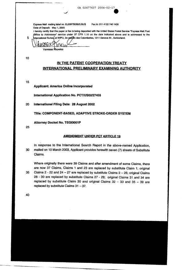 Document de brevet canadien 2477637. PCT 20040217. Image 2 de 19