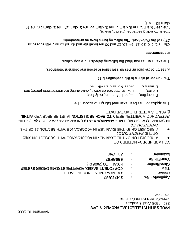 Document de brevet canadien 2477637. Poursuite-Amendment 20061110. Image 1 de 3