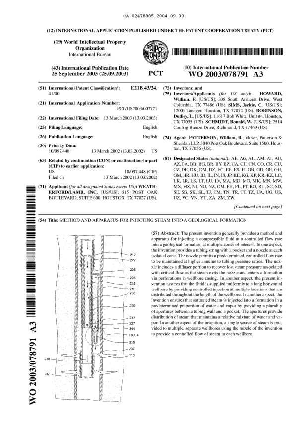 Canadian Patent Document 2478885. Abstract 20040909. Image 1 of 2