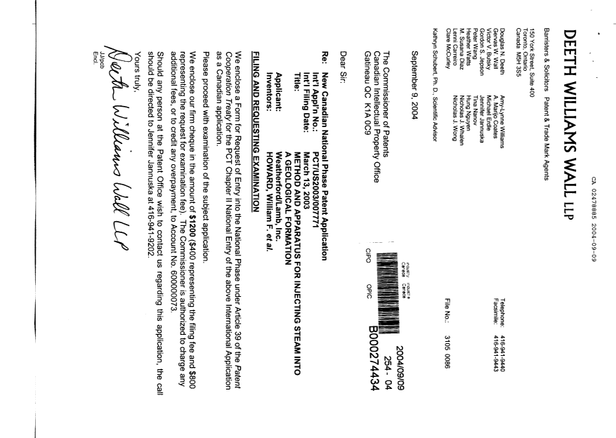 Document de brevet canadien 2478885. Cession 20040909. Image 1 de 3