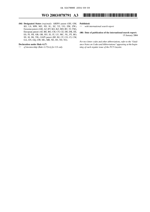 Document de brevet canadien 2478885. Abrégé 20040909. Image 2 de 2
