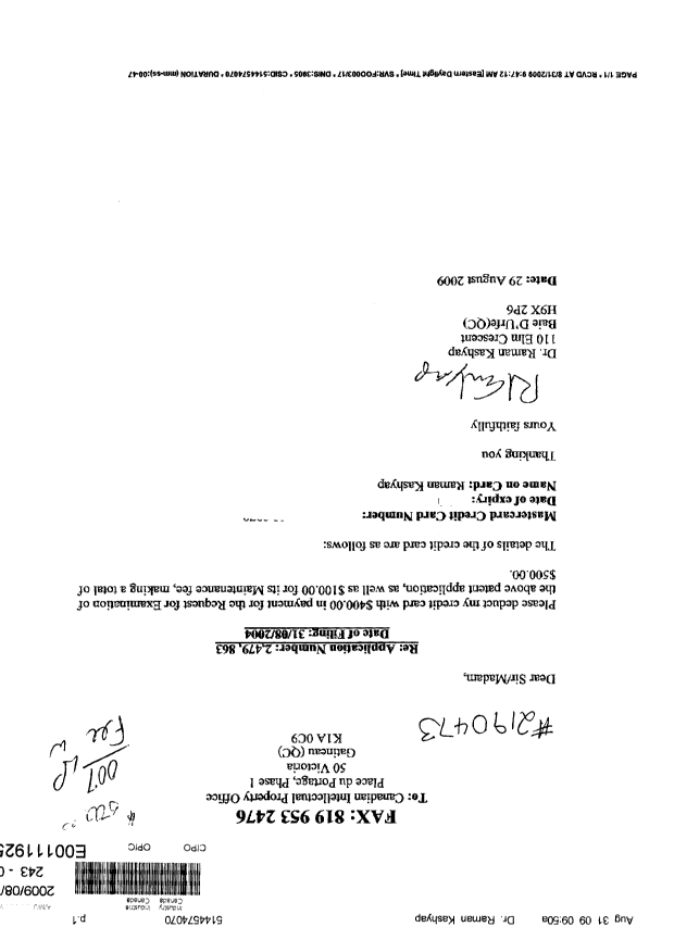 Canadian Patent Document 2479863. Prosecution-Amendment 20090831. Image 1 of 1