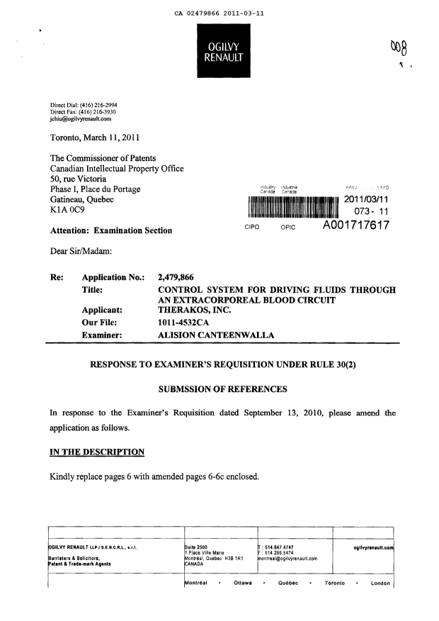 Document de brevet canadien 2479866. Poursuite-Amendment 20110311. Image 1 de 15