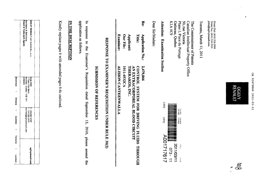 Canadian Patent Document 2479866. Prosecution-Amendment 20110311. Image 1 of 15