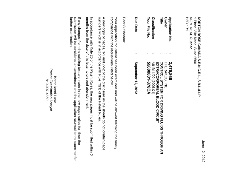 Canadian Patent Document 2479866. Correspondence 20120612. Image 1 of 1
