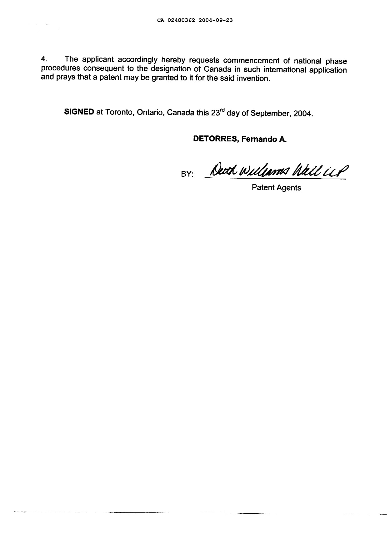 Canadian Patent Document 2480362. Assignment 20040923. Image 3 of 3