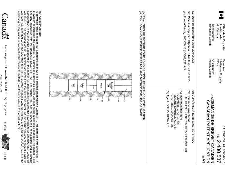 Document de brevet canadien 2480537. Page couverture 20050225. Image 1 de 1