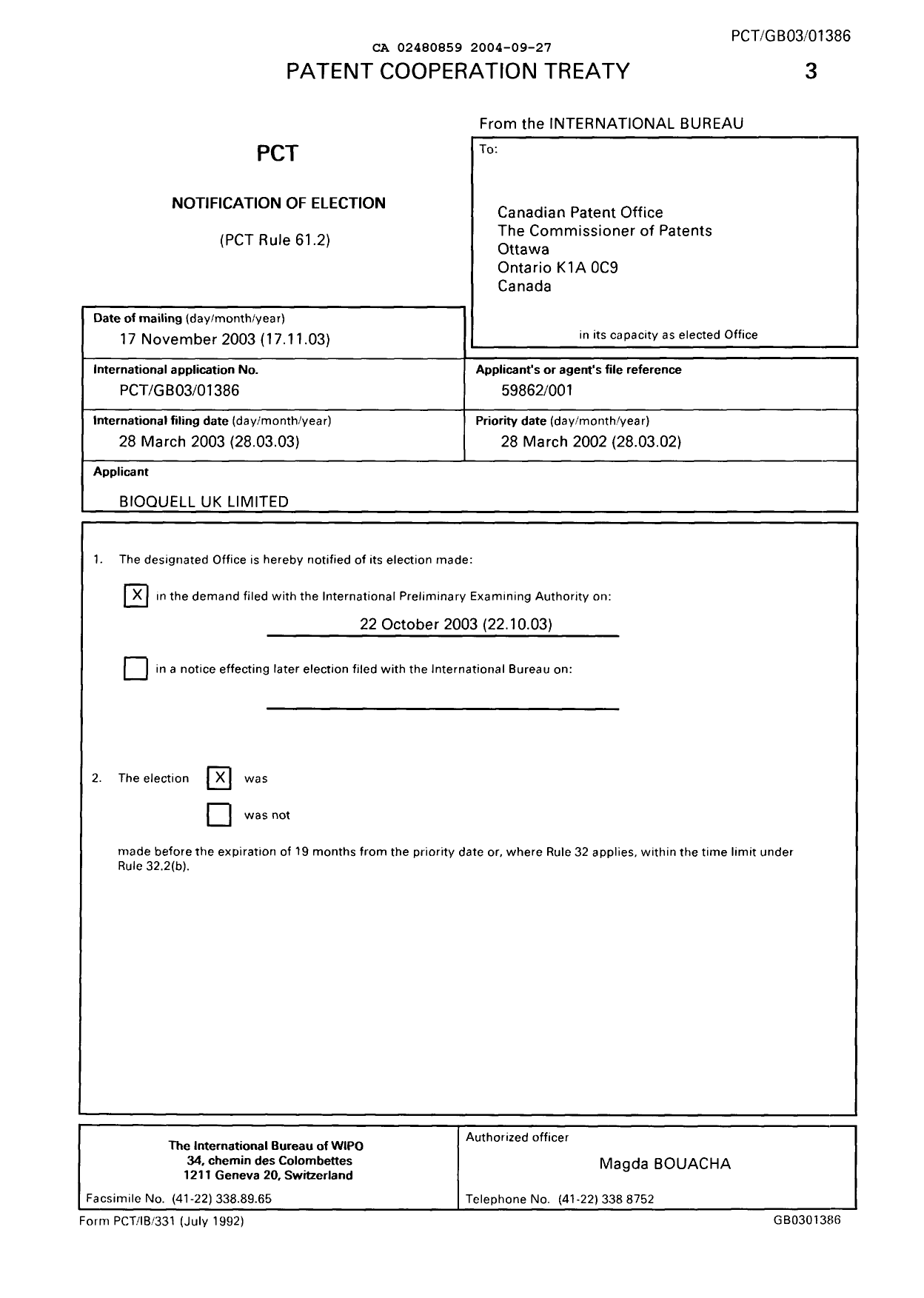 Document de brevet canadien 2480859. PCT 20040927. Image 1 de 28