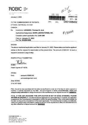 Document de brevet canadien 2481309. Poursuite-Amendment 20080109. Image 1 de 1