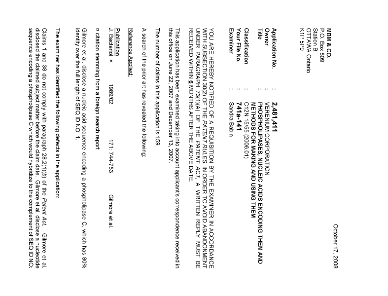 Document de brevet canadien 2481411. Poursuite-Amendment 20081017. Image 1 de 4