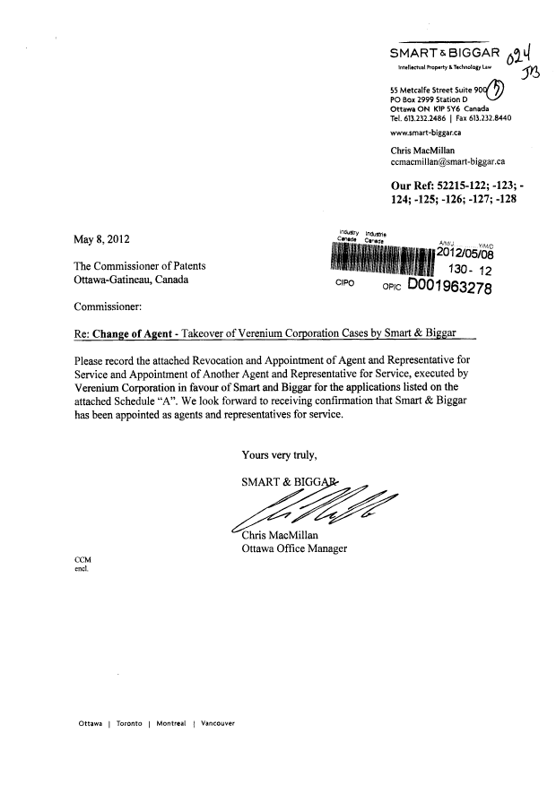 Canadian Patent Document 2481411. Correspondence 20120508. Image 1 of 4