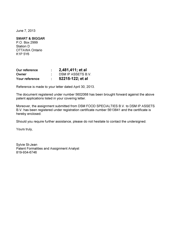 Canadian Patent Document 2481411. Correspondence 20130607. Image 1 of 1