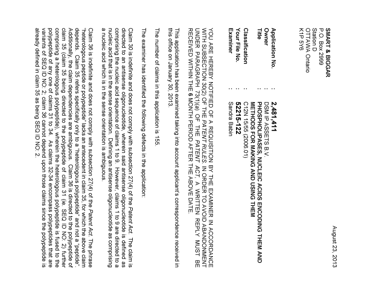 Document de brevet canadien 2481411. Poursuite-Amendment 20130823. Image 1 de 3