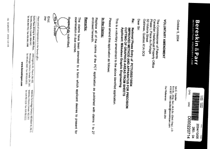 Canadian Patent Document 2481557. Prosecution-Amendment 20041005. Image 1 of 8