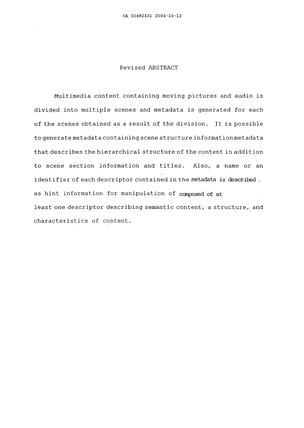 Document de brevet canadien 2482431. Poursuite-Amendment 20041012. Image 2 de 20