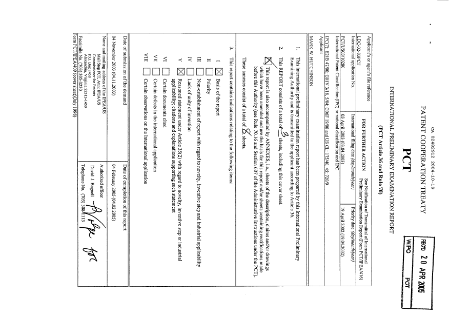Document de brevet canadien 2482912. PCT 20041019. Image 1 de 11