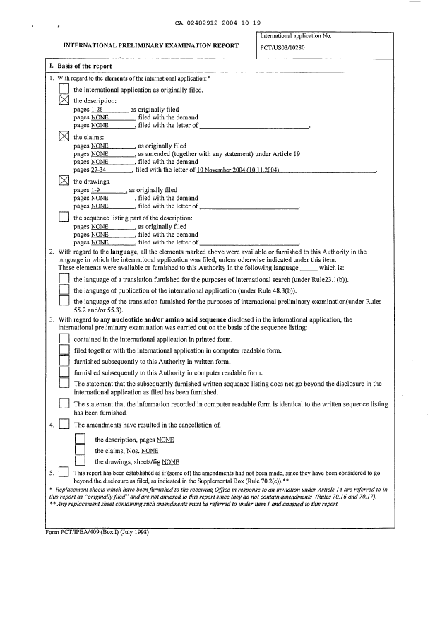 Document de brevet canadien 2482912. PCT 20041019. Image 2 de 11
