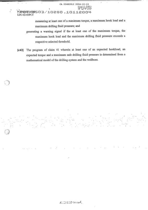 Document de brevet canadien 2482912. Revendications 20041019. Image 8 de 8