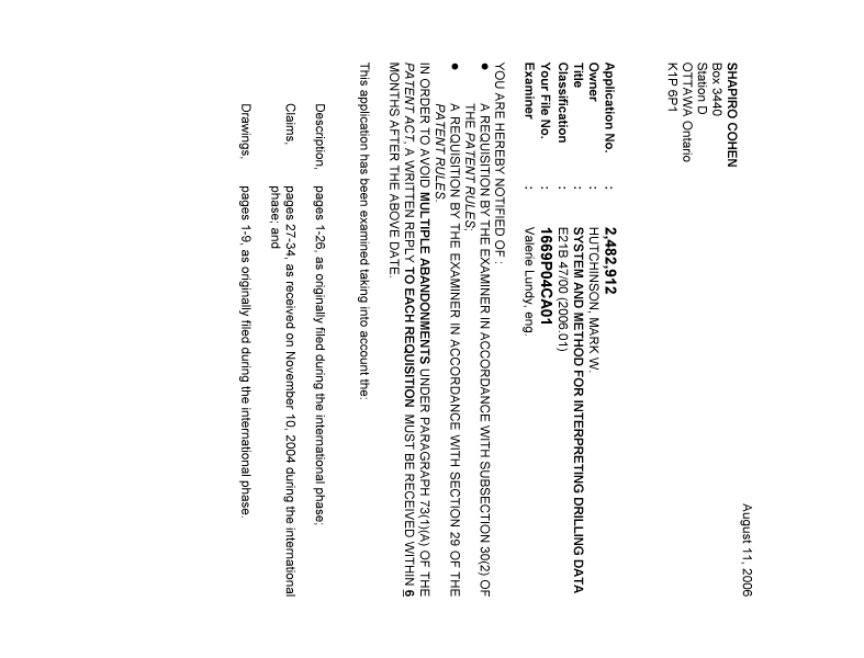 Document de brevet canadien 2482912. Poursuite-Amendment 20060811. Image 1 de 4