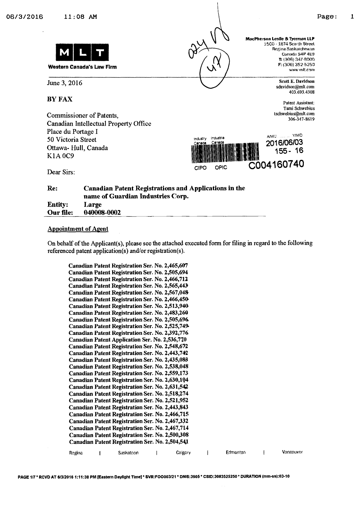 Canadian Patent Document 2483260. Correspondence 20151203. Image 1 of 7