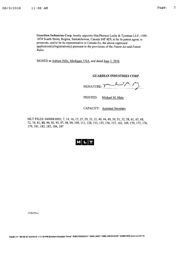 Document de brevet canadien 2483260. Correspondance 20151203. Image 7 de 7