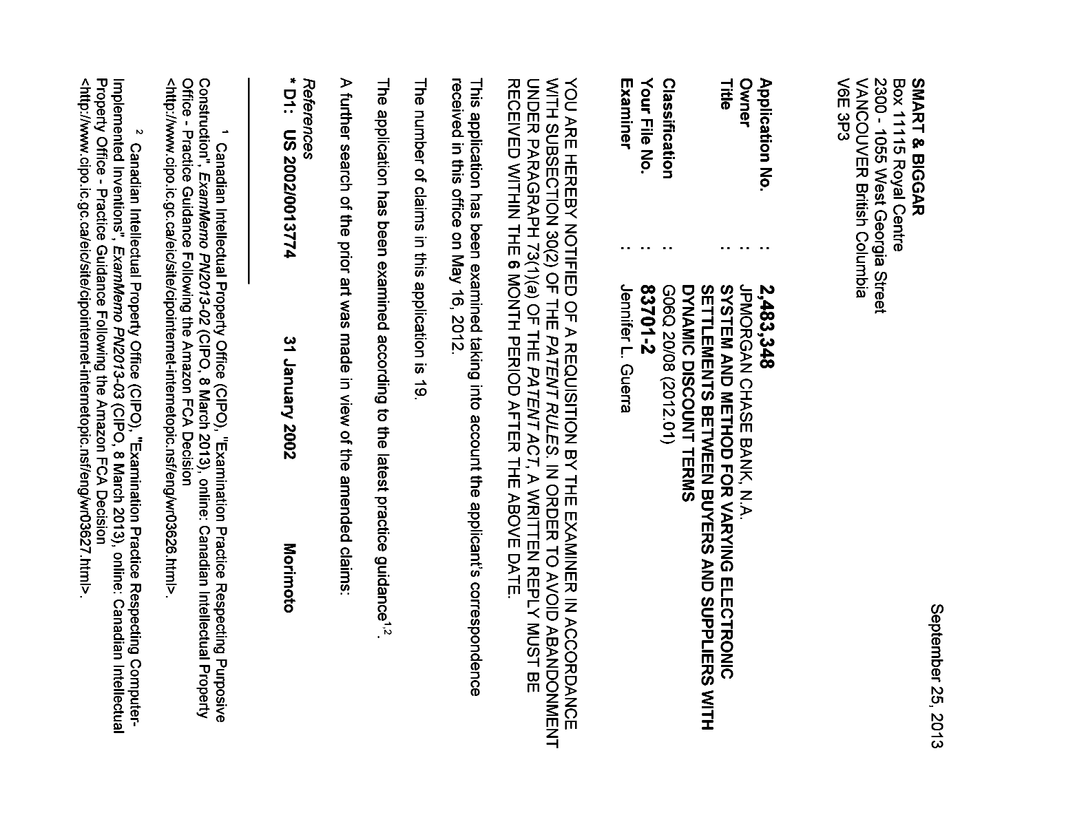 Document de brevet canadien 2483348. Poursuite-Amendment 20130925. Image 1 de 4